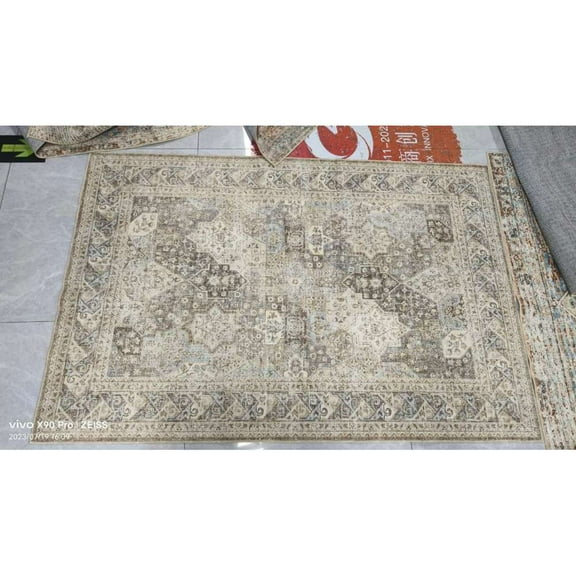 Geetinfly 10*13FT Area Rugs 980Gsm 100% Polyester Rug Terry Velvet 200 Washed Folded Printed Carpet - Persia - Rubble brown
