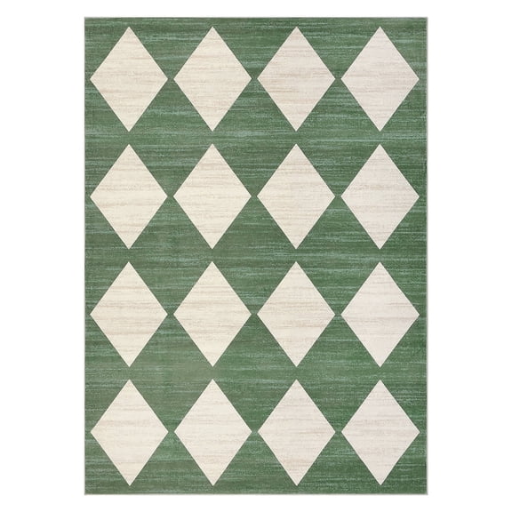 Geetinfly 10 x 13 ft Polyester Green Rectangular Living Room Bedroom Dining Room Modern Geometric Diamond Print Machine Washable Area Rug
