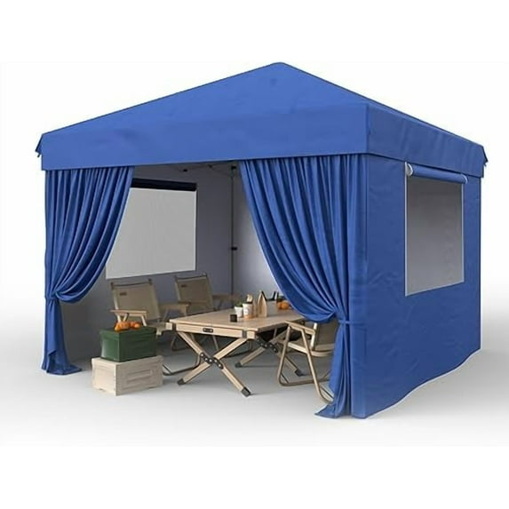 Geetinfly 10'x10' Pop Up Canopy,Waterproof & UV-Resistant Outdoor Canopy with Center Lock and 4 Sidewalls,Blue
