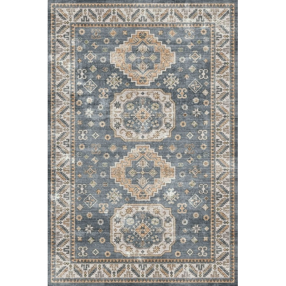 Geetinfly 10x13 Extra Large Washable Rug for Living Room,Oriental Floral Area Rug Indoor Non Slip Medallion Distressed Throw Floor Carpet,Blue