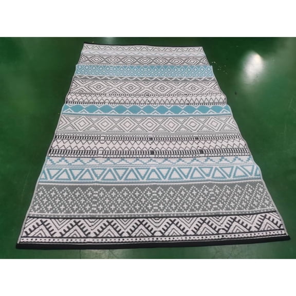 Geetinfly 12FT Area Rugs Outdoor Rugs Double Sided Mat Waterproof and Sun Proof Plastic Grass Carpet for Backyard Deck Picnic Blue+gray+black+White+