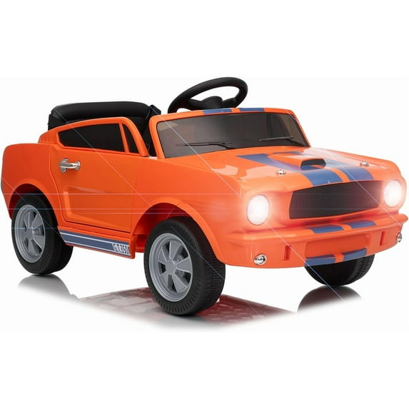 Geetinfly 12V 4.5Ah Licensed Shelby Ride On Car for Toddlers with Remote Control, Bluetooth, Upgrade Panel, Shock Absorbers, Safety Belt, LED Lights - Orange