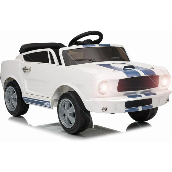 Geetinfly 12V 4.5Ah Licensed Shelby Ride On Car for Toddlers with Remote Control, Bluetooth, Upgrade Panel, Shock Absorbers, Safety Belt, LED Lights - White
