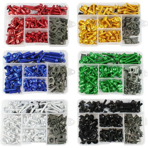 Geetinfly 177pcs/box Aluminum Windscreen Screws Colorful Fasteners Screws Set Motorcycle Fairing Bolt Kit Motorcycle Modified Parts