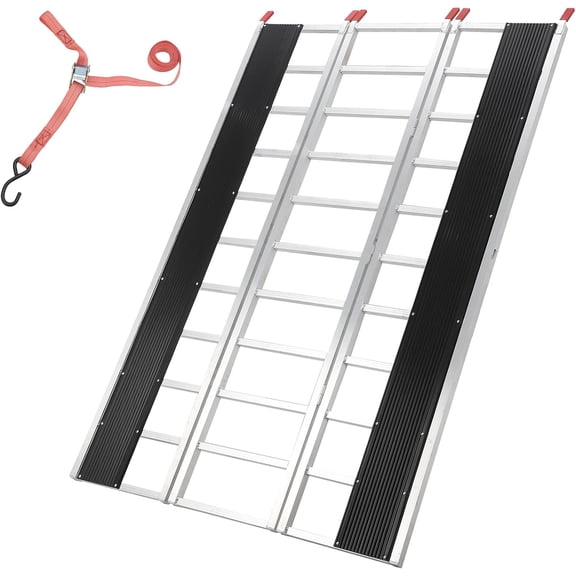 Geetinfly 1Pcs Aluminum Ramps, 1500 Lbs Folding Loading Ramps for Pickup Trucks Bed, Trailers Ramp with Load Straps for UTV, Dirt Bike,ATV, Lawn Mowers, Trucks
