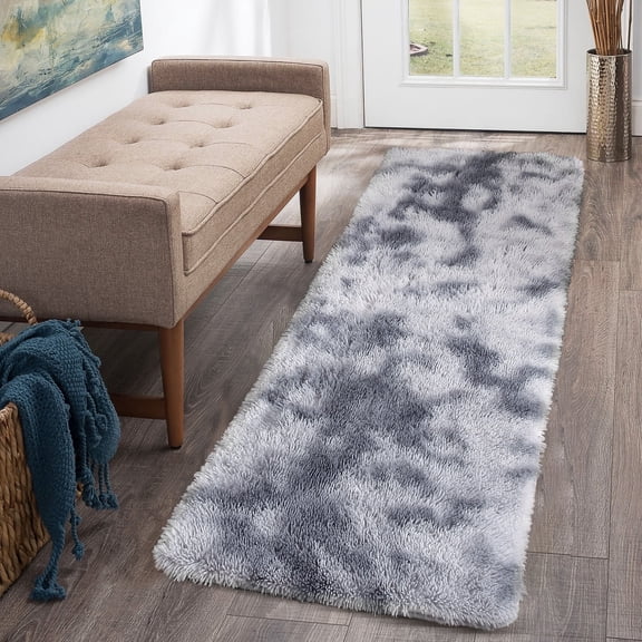 Geetinfly 2*6FT Area Rugs 2in*6in Fluffy Runner Rug SoFT Area Rugs Shag Plush Area Rug Carpet Non-Slip Fuzzy Bedside Rug for Nursery Dorm Hallway Home Decor Light Gray Tie-dye light grey