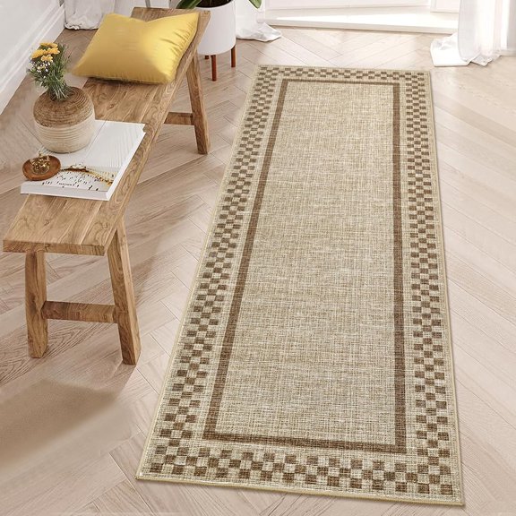 Geetinfly 2 in x6 in Washable Kitchen Runner Rug Non Slip Soft Modern Low Pile Checkered Hallway Rug for Bedside Bathroom Living Room Taupe