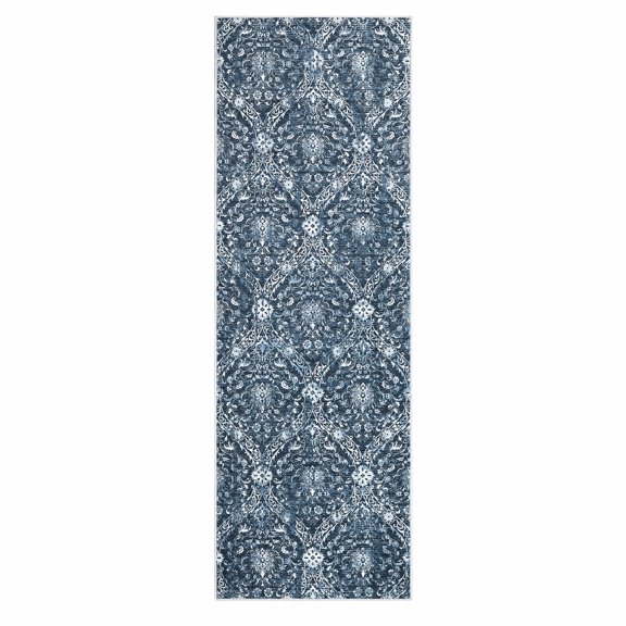 Geetinfly 2 x 6 ft Polyester Blue Rectangular Hallway Bathroom Entryway Kitchen Office Foldable Flower Printed Damascus Washable Area Rug