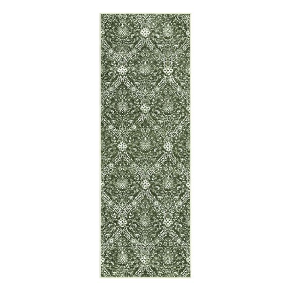 Geetinfly 2 x 6 ft Polyester Green Rectangular Hallway Bathroom Entryway Kitchen Office Foldable Flower Printed Damascus Washable Area Rug