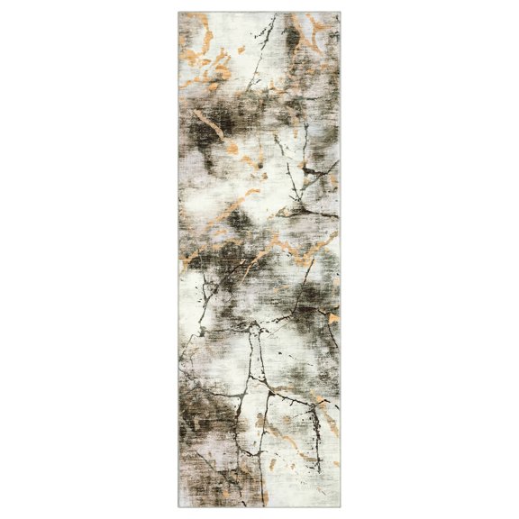 Geetinfly 2 x 6 ft Polyester Imitation Brown Rectangular Hallway Bathroom Entryway Kitchen Office Foldable Abstract Printed Modern Washable Area Rug