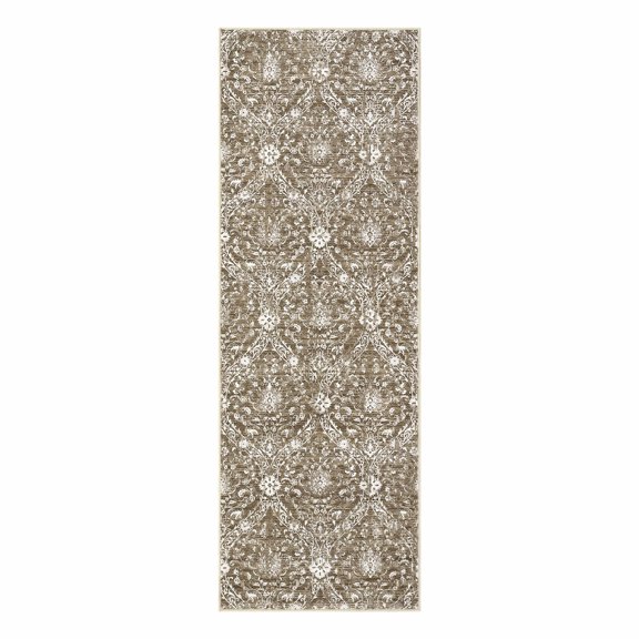 Geetinfly 2 x 6 ft Polyester Khaki Rectangular Hallway Bathroom Entryway Kitchen Office Foldable Flower Printed Damascus Washable Area Rug