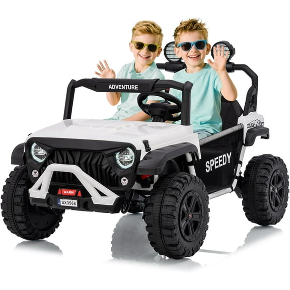 Geetinfly 24V 2 Seater Ride On UTV for Big Kids with Remote Control, 4WD Electric Car, Spring Suspension, Front & Rear LED Lights - White