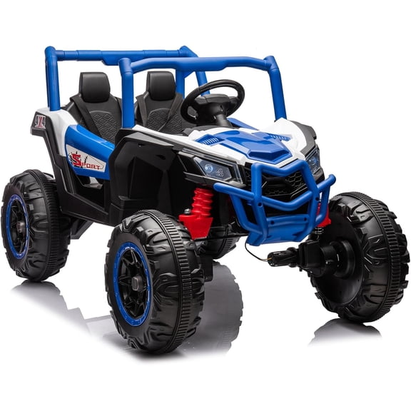 Geetinfly 24V 7Ah 2 Seater Ride On UTV Car for Kids, 4WD/2WD Switch, Electric Vehicle with Parental Remote Control, 19" Wide Seat, EVA Tires, 3 Speeds, for Kids Aged 3-8 - Blue