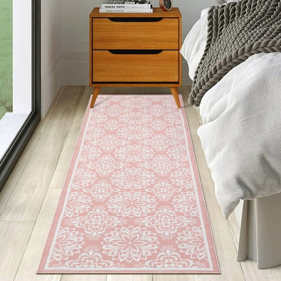 Geetinfly 2FT Area Rugs*6FT Area Rugs 2*6 Runner Rug Contemporary Floral Rug Non-Shedding Stain-Resistant SoFT Area Rugs Bedsides Rug Runner Indoor Throw Rug for Laundry Room Pink pink