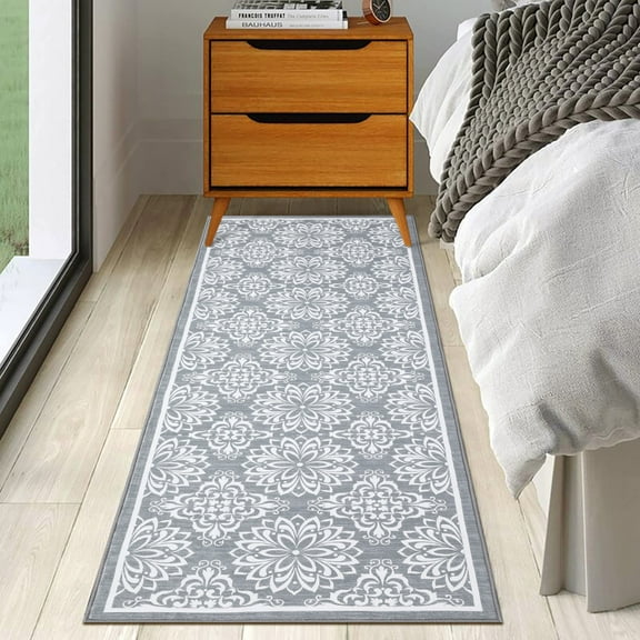 Geetinfly 2FT Area Rugs*6FT Area Rugs 2in*6in Runner Rug Contemporary Floral Rug Non-Shedding Stain-Resistant SoFT Area Rugs Bedsides Rug Runner Indoor Throw Rug for Laundry Room Grey Ash