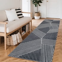 Geetinfly 2inx6in Modern Geometric Runner Rug Striped Rugs for Hallway Machine Washable Rugs SoFT Area Rugs Non Slip Non Shedding Carpet Indoor Low Pile for Kitchen Laundry Bedroom Black
