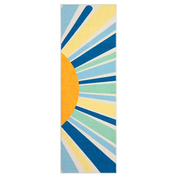 Geetinfly 3 x 8 ft Polyester Pearl Velvet Blue Rectangular Hallway Bathroom Entryway Kitchen Office Foldable Kids Scorching Sun Printed Modern Washable Area Rug