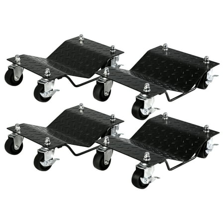 Geetinfly 4 Pc Black Heavy Duty Car Dollies, Wheel Dolly Set with 3.5" Steel Casters & Anti-Slip Rails for Moving Cars