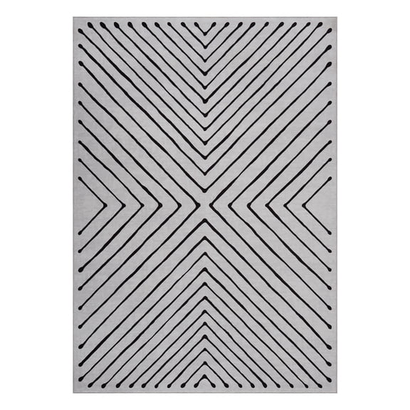 Geetinfly 4 x 6 ft Polyester Beige Rectangular Living Room Bedroom Dining Room Geometric Stripped Lines Print Modern Machine Washable Area Rug