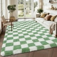 thumbnail image 1 of Geetinfly 4inx6in Fluffy Area Rugs SoFT Area Rugs Luxury Shag Carpet Modern Checkered Shaggy Rugs with Non Slip Backing for Living Room Bedroom Home Decor Green, 1 of 9