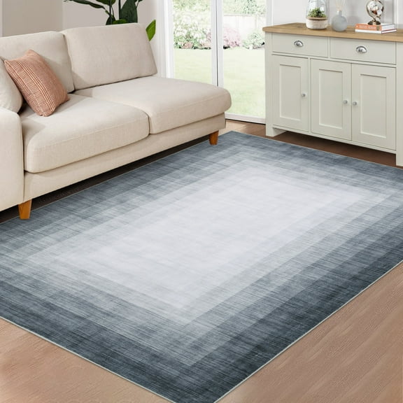 Geetinfly 5*7FT Area Rugs 100% Polyester Rug 210Gsm Flannel B Cotton Tpr Washed Folding Carpet - Border Gradient grey