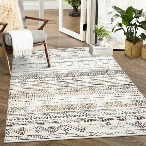 Geetinfly 5*7FT Area Rugs 1100Gsm 100% Polyester Rug Belgian Velvet Washed Back Folded Printed Rug Xxy-Bohemia-Sparkling coffee