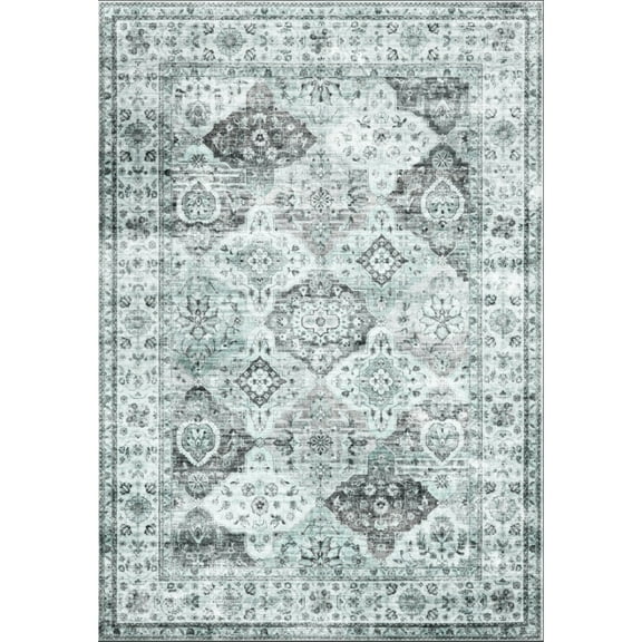 Geetinfly 5*7FT Area Rugs 1150Gsm 100% Polyester Rug 350Gsm Velvet Weight Pearl Velvet Washed Back Folding Printed Carpet Xm-Persia-Romantic Time Green tone