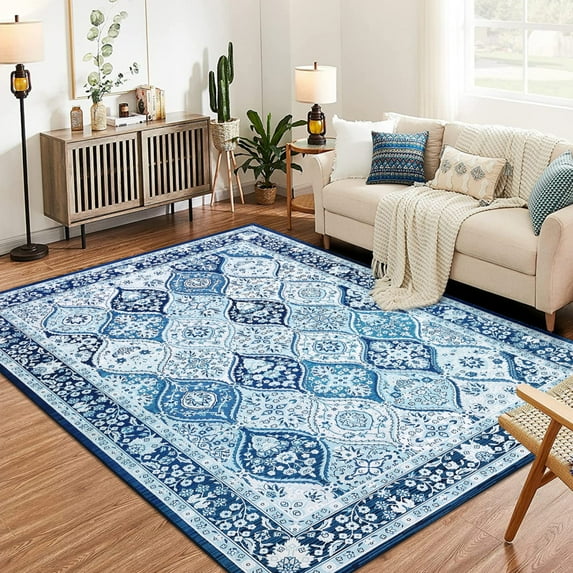 Geetinfly 5*7FT Area Rugs 1150Gsm 350Gsm Velvet Heavy Pearl Velvet Washed Back Folding Printed Carpet Xxs-Persian-Lingering Blue hue