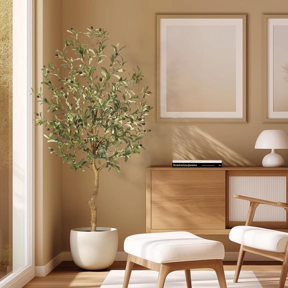 Geetinfly 5 FT Artificial Olive Tree,Tall Fake Olive Trees with Realistic Trunk,Leaves,Fruits,Fake Olive Trees Potted Topiary Tree
