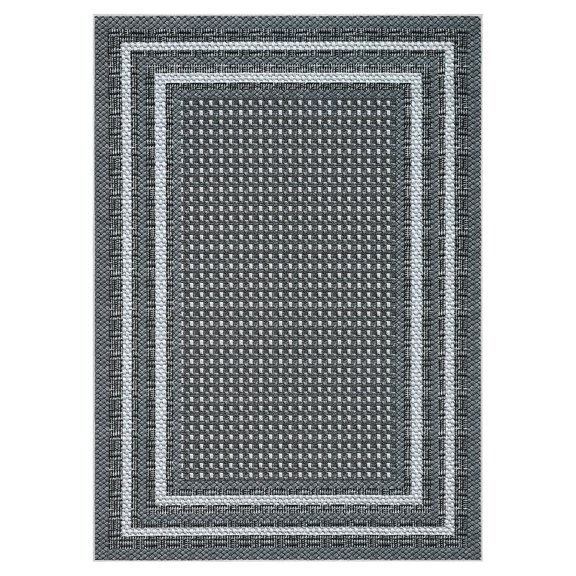 Geetinfly 5 x 7 ft Black/Grey Polyester Rectangular Bedroom Living Room Dining Room Indoor Modern Bordered Soft Non Slip Machine Washable Area Rug