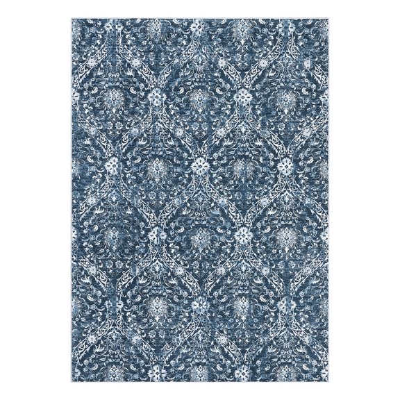 Geetinfly 5 x 7 ft Polyester Blue Rectangular Hallway Bathroom Entryway Kitchen Office Foldable Flower Printed Damascus Washable Area Rug
