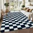 thumbnail image 1 of Geetinfly 5inx8in Fluffy Area Rugs SoFT Area Rugs Luxury Shag Carpet Modern Checkered Shaggy Rugs with Non Slip Backing for Living Room Bedroom Home Decor Navy, 1 of 9