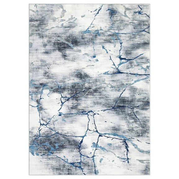Geetinfly 6 x 9 ft Polyester Imitation Blue Rectangular Hallway Bathroom Entryway Kitchen Office Foldable Abstract Printed Modern Washable Area Rug