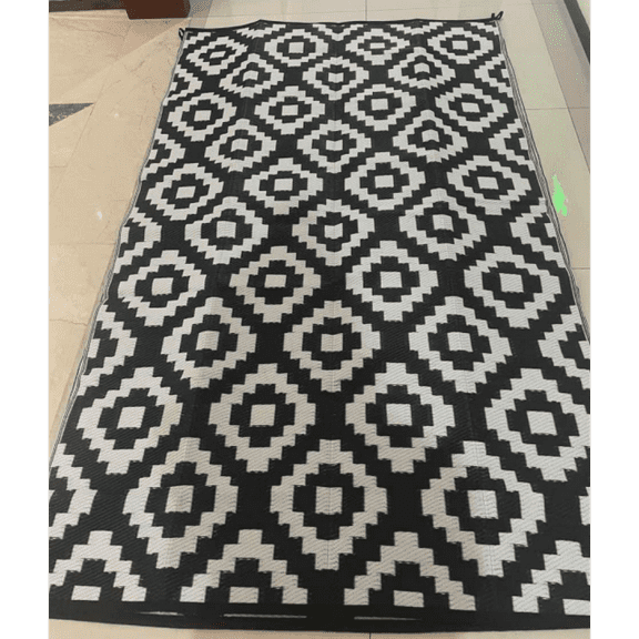 Geetinfly 8*10FT Area Rugs Area Rug Outdoor Plastic Checkered Rug Waterproof Outdoor Patio Rug Black and White