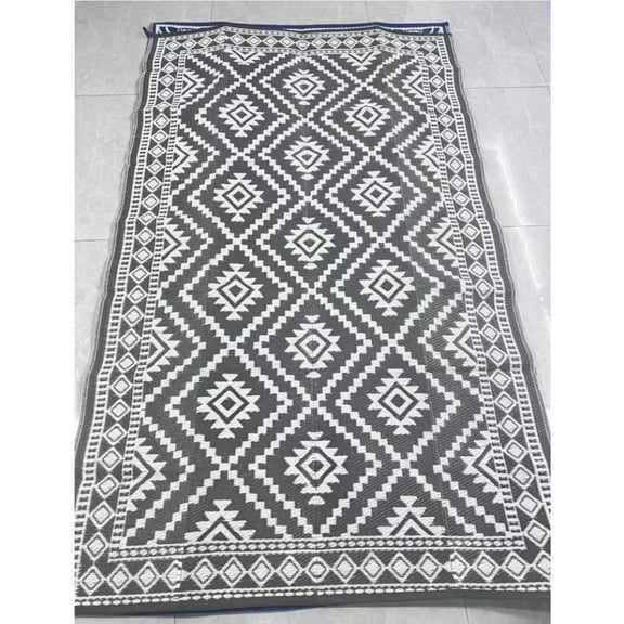 Geetinfly 8*10FT Area RugsA 320Gsm Pp Tube Plastic Woven Outdoor Carpet - Bohemia - Jianya Indulgence gray