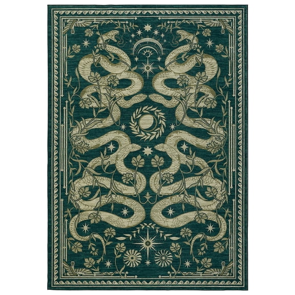 Geetinfly 8 x 10 ft Blue Rectangular Polyester Bedroom Living Room Dining Room Modern Farmhouse Snake Print Soft Non Slip Machine Washable Area Rug
