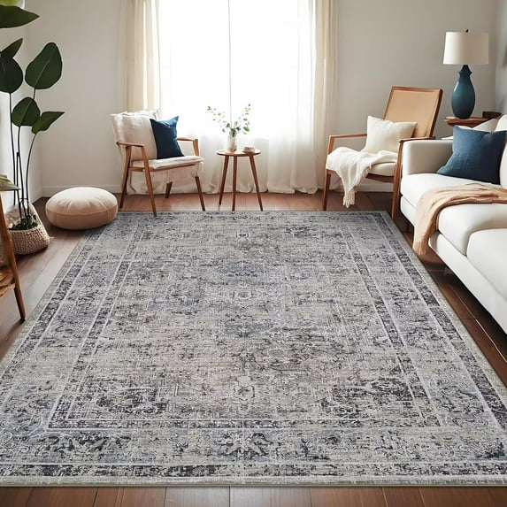 Geetinfly 8inx10in Vintage Rug Floral Print Medallion Area Rug SoFT Area Rugs Foldable Accent Area Rugs for Dining Room Home Office Blue Gray