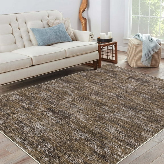 Geetinfly 9*12FT Area Rugs 100% Polyester Rug 350Gsm Velvet Weight Pearl Velvet Cotton Tpr Washed Folding Backing Carpet - Plain Texture - Carlo brown