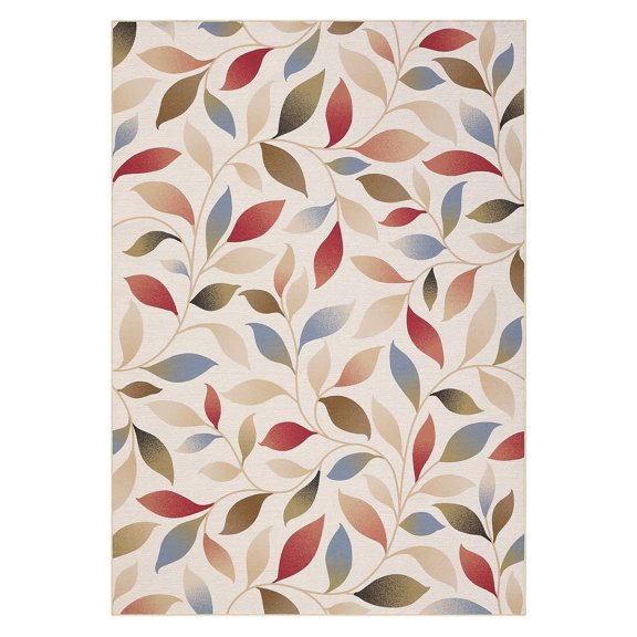 Geetinfly 9 x 12 ft Polyester Beige Red Rectangular Hallway Bathroom Entryway Kitchen Office Foldable Leaves Printed Modern Washable Area Rug