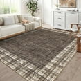 thumbnail image 1 of Geetinfly 9x12 Modern Plaid Area Rug Bordered Washable Rugs Non-Slip SoFT Area Rugs Floor Carpet Low Pile Indoor Foldable Printed Accent Rug for Living Room Bedroom Office Brown, 1 of 9