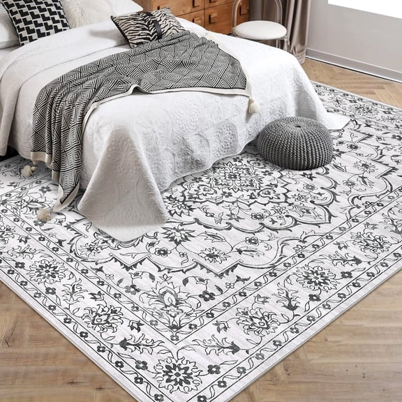 Geetinfly Area Rug: Washable, Vintage, Non-Slip, Low Pile, Soft Throw Rug with Rubber Backing for Living Room, Kitchen