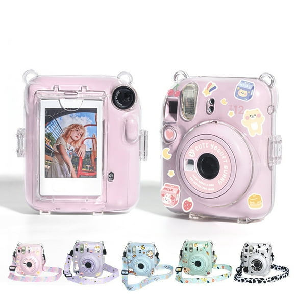 Geetinfly Camera Case Scratch-Resistant Crystal Storage Protective Cover With Straps Sticker Compatible For Instax Mini 12