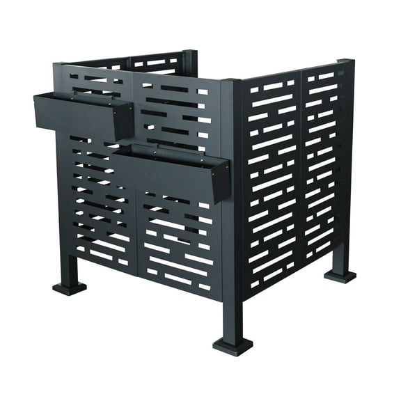 Geetinfly No Dig Air Conditioner Fence (3 Panels) 3.5x3.5Ft, Outdoor Pool Equipment Enclosure Outside With 2 Flower Boxes, Metal Trash Can Enclosures Screen