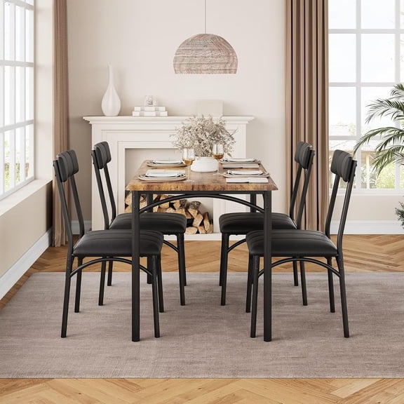 Geetinfly Dining Table Set for 4,5 Piece Kitchen Table with 4 Upholstered Chairs,Wood Rectangular Dining Table and Chairs Set,for Apartment Dinner,Retro