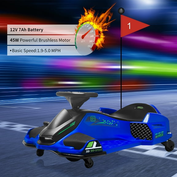 Geetinfly Drift Kart,24V Electric Go Kart for Kids 8+,7Ah Battery 180W Brushless Motor,with High/Low Speed Switch,5.5" Front Tire,Blue