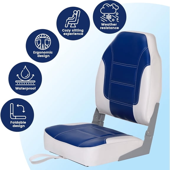 Geetinfly Folding Boat Seats,2 Pack Low Back Fishing Boat Seat with Thickened Sponge Padding,Weather-Resistant Captain Chairs,for Fishing Cruises Sightseeing Speedboat