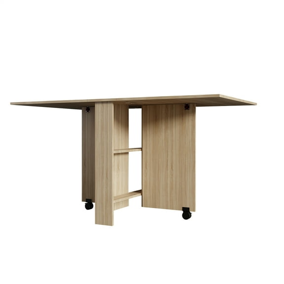 Geetinfly Folding Dining Table, Extendable Drop Leaf Folding Dining Table With 2 Wheels And 2 Storage Racks, Farmhouse Space Saving Table For Home Living Room Kitchen