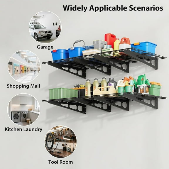 Geetinfly Garage Shelving,2-Pack 2x6ft 24-inch-by-72-inch Wall Shelf Storage Rack,Floating Shelves Wall Shelve Garage Storage Rack Floating Shelves Organization,for Warehouse Laundry,Black