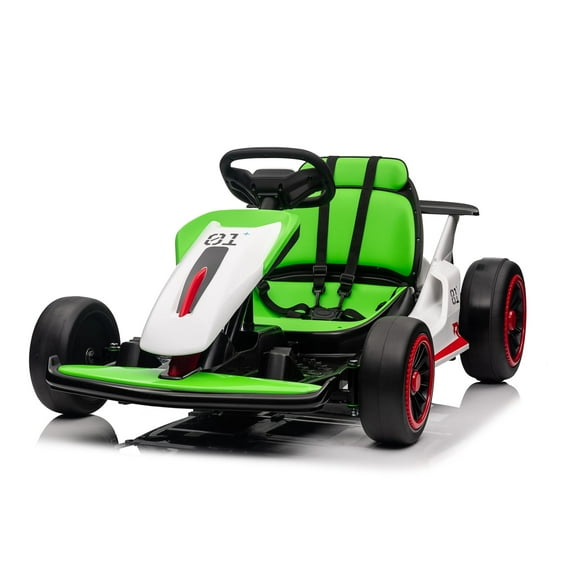 Geetinfly Go Kart for Kids,24V Drift Kart with 2X200W Strong Motor,12AH Big Battery,Electric Pedals, Electric Go Kart Outdoor Race Toy,Green and White