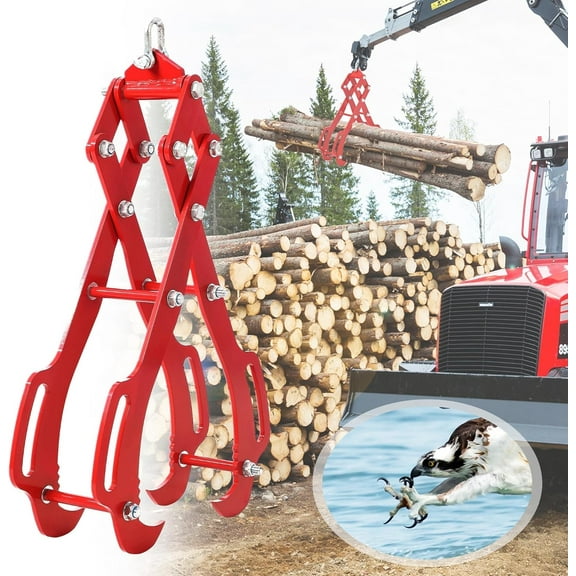 Geetinfly Logging Tongs with 4 Claws,18IN Log Grapple Hook for Timber and Firewood,360 Degree Swivel 3000LB Capacity Heavy Steel Log Grabber for Skidder Material Handling,Two-claw